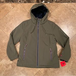 Tommy Hilfiger Full Zip Olive Green Hooded Fleece Lined Jacket size medium